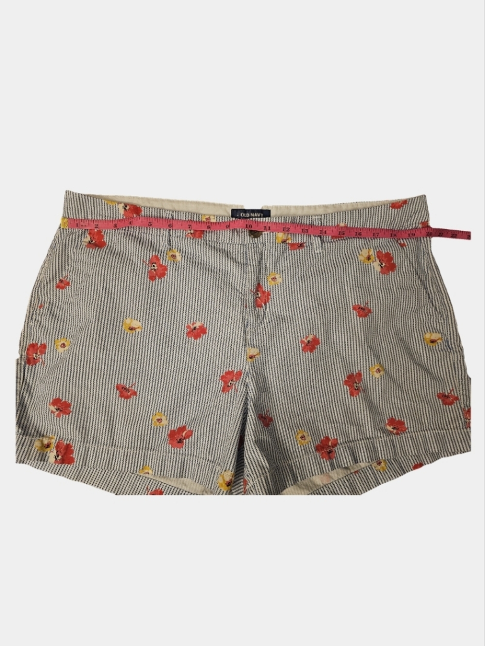 Old Navy Blue & White Striped Floral Print Women's Shorts - Picture 7 of 9